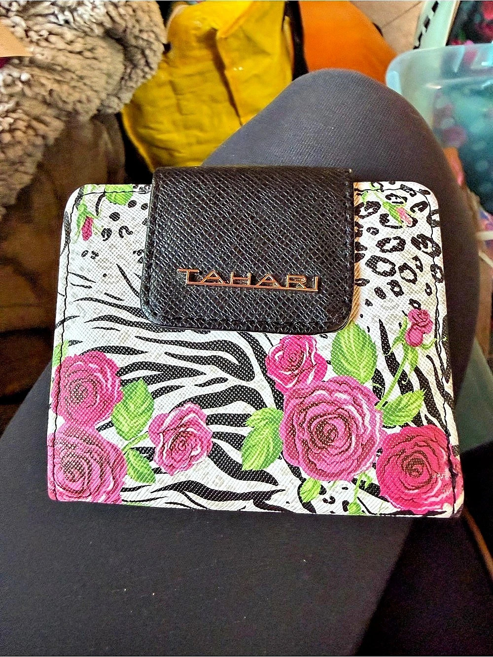 Tafari Floral Animal Print Wallet in White & Pink Like New